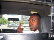 Mike in a taxi