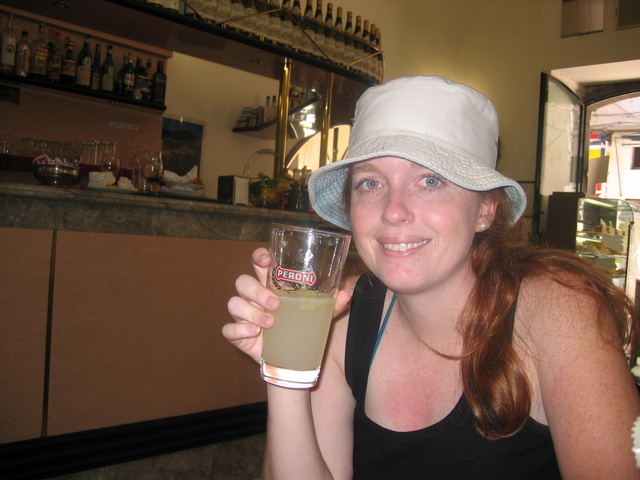 Katie with her lemon drink
