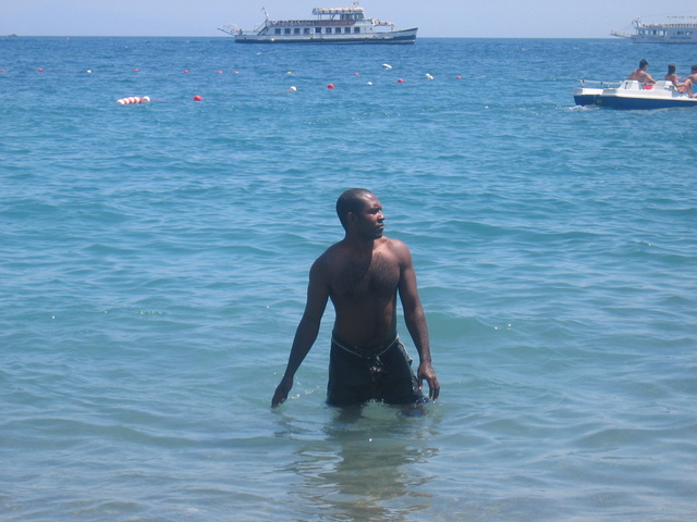 Mike swimming in the Mediterranean