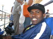 Mike waiting for the ferry - good thing we brought chairs!