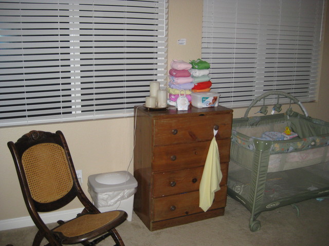 This was the setup (beside our bed) from Month 3-5 