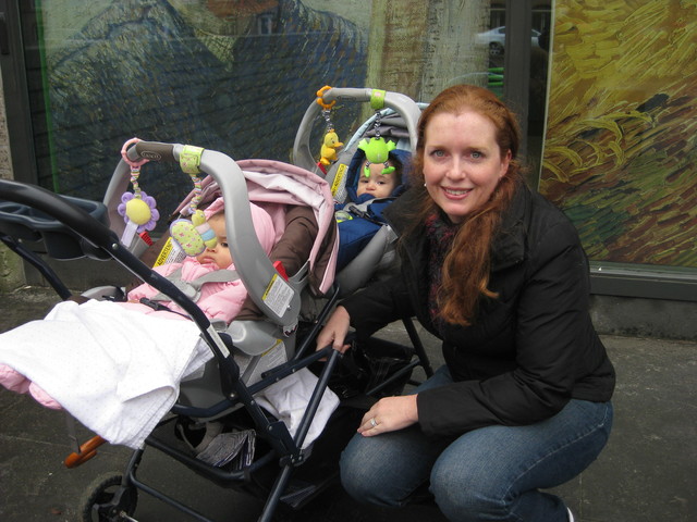 Katie & the kids waiting for Mike at the Van Gogh museum (Mike was in search of a dropped Pooh Bear)