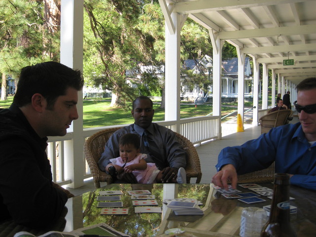 Playing cards on the porch