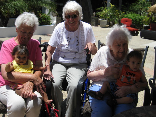 The kids with their Great Grandma and Great-Great Aunts