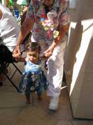 Practicing her walking with Great Grandma Irene